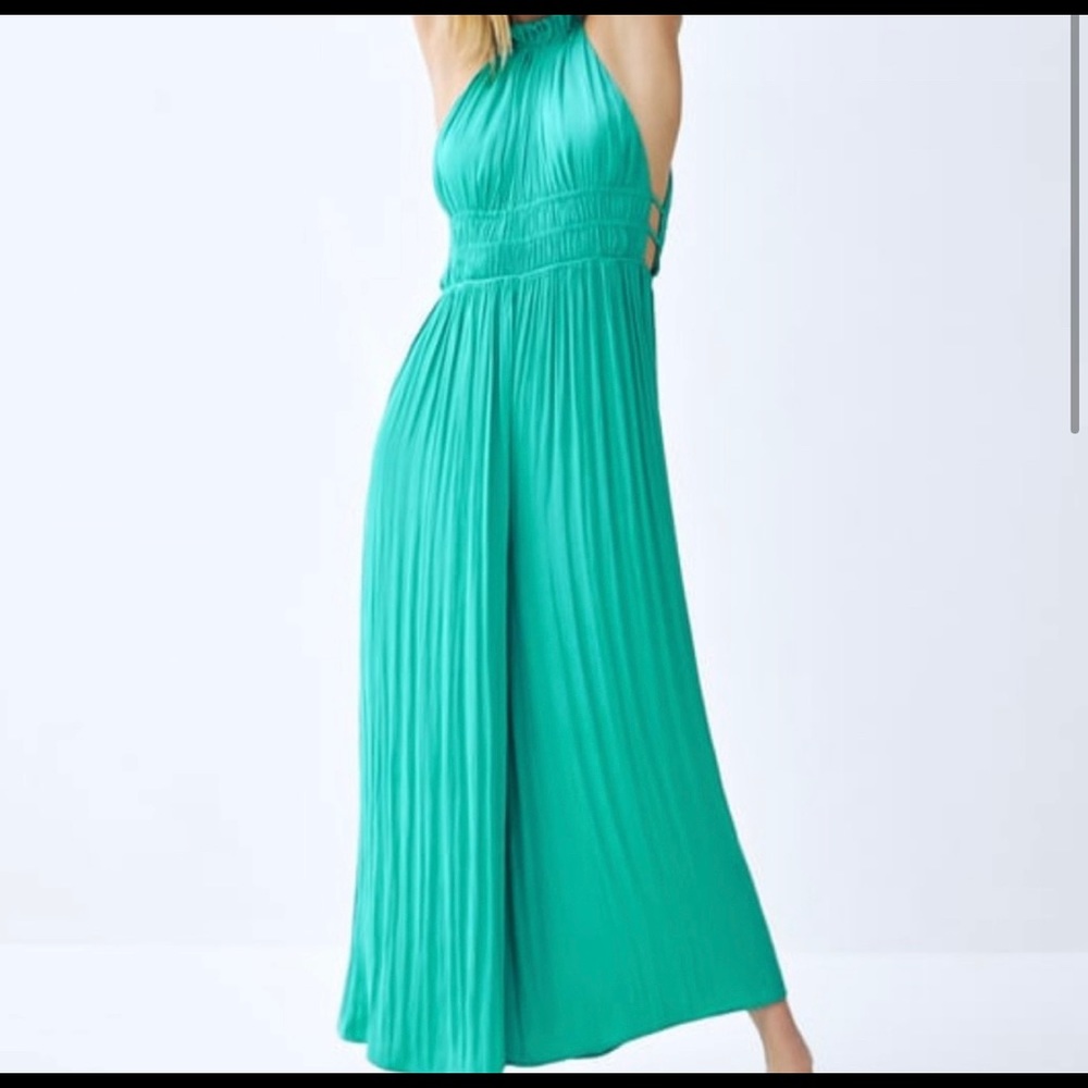 Turquoise silk jumpsuit